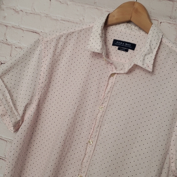 Zara Man XL Polka-dot Light Pink Shirt - Picture 2 of 12